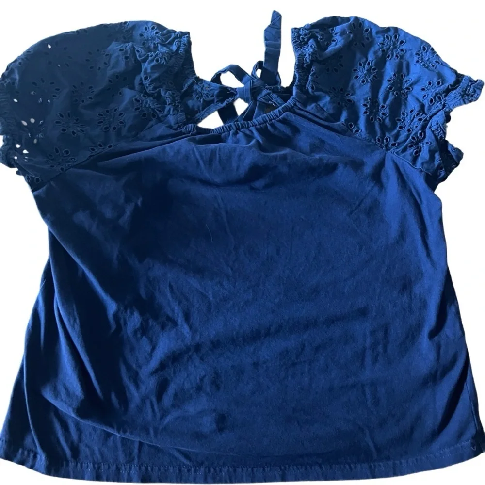 J. Crew Navy Blouse with Puff Sleeves Size M